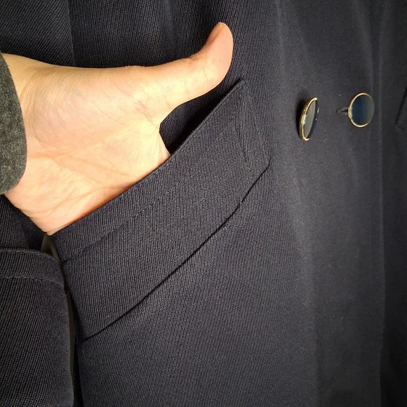 VINTAGE Anna Collection Saxonia Pure Virgin Wool Navy Blue Trench Coat - Picture 8 of 16